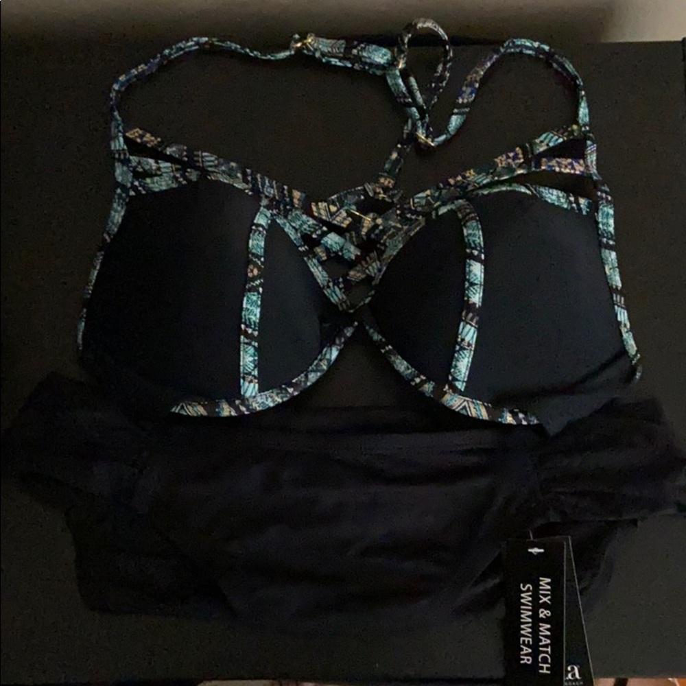 Strappy Push Up Black & Teal Bikini Top & Bottom